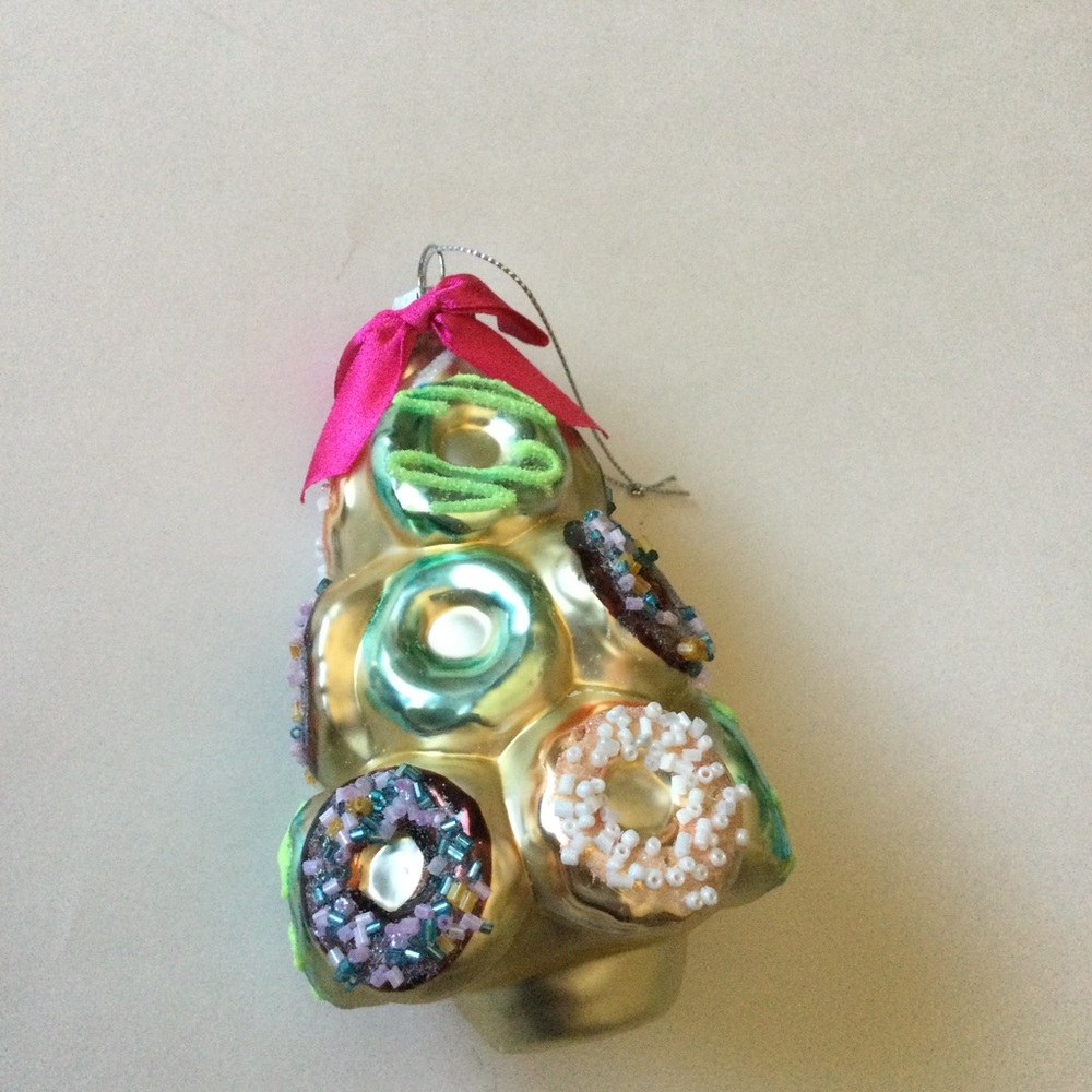CODY FOSTER  DONUT GLASS CHRISTMAS TREE ORNAMENT GOLD MULTI NEW 5” x 3.5”